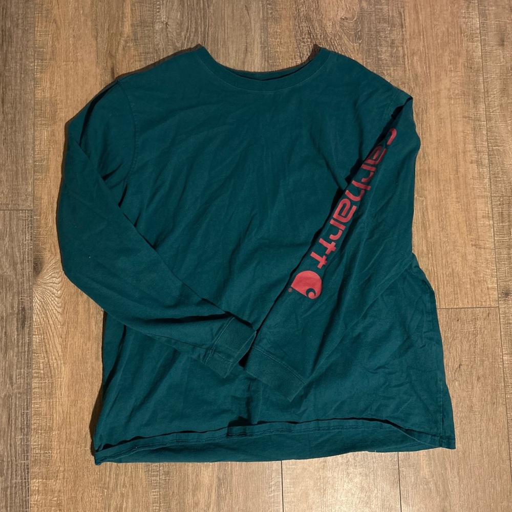 Carhartt Dark Teal Long Sleeve Shirt with Red Logo